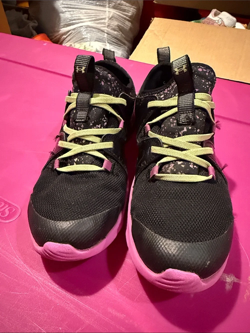 Under Armour Black Sneakers with Pink Soles and Lime Laces